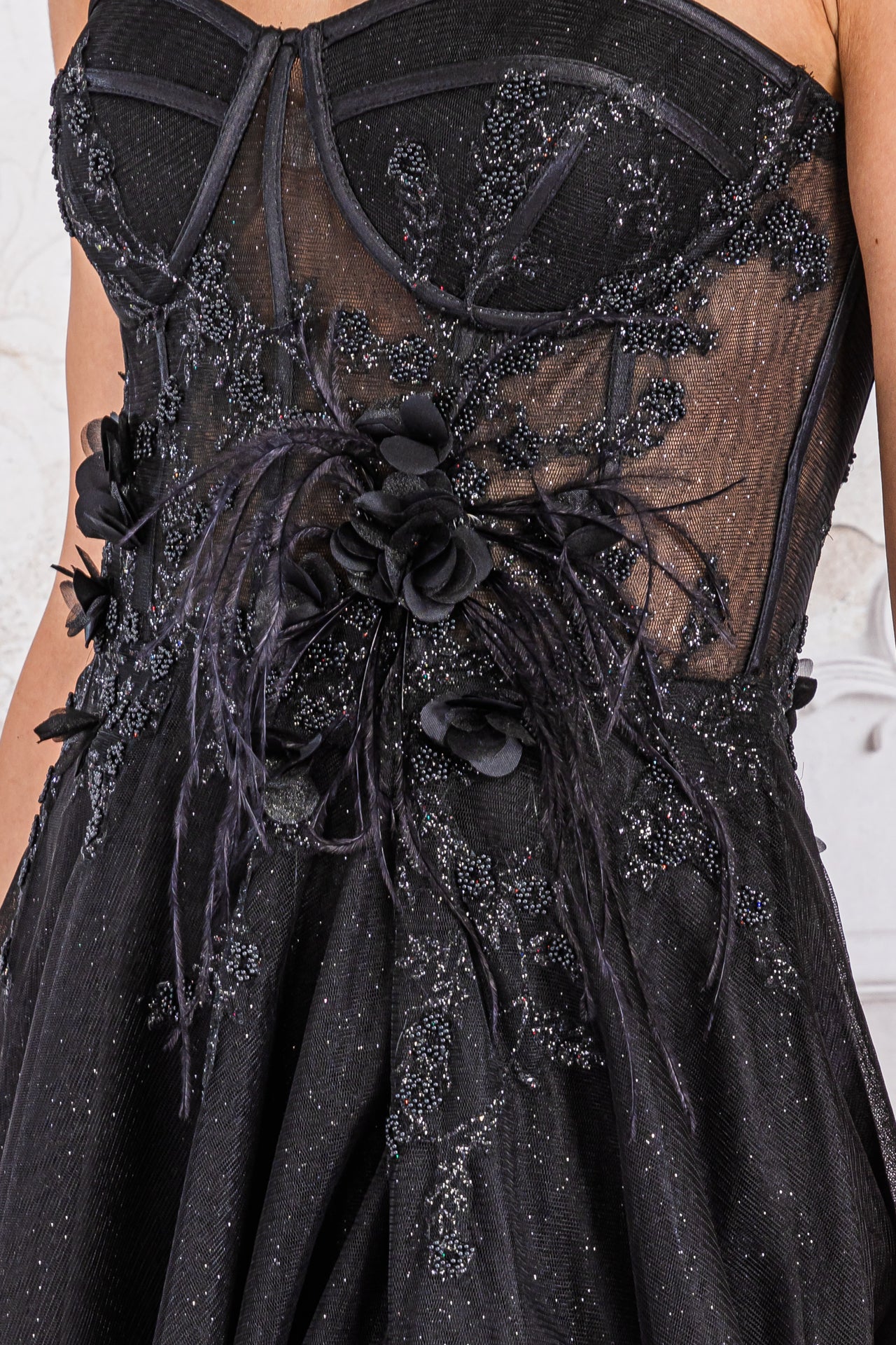 Amelia Couture TM1015 Long A-Line Bustier 3D Flower Bodice Strapless Dress