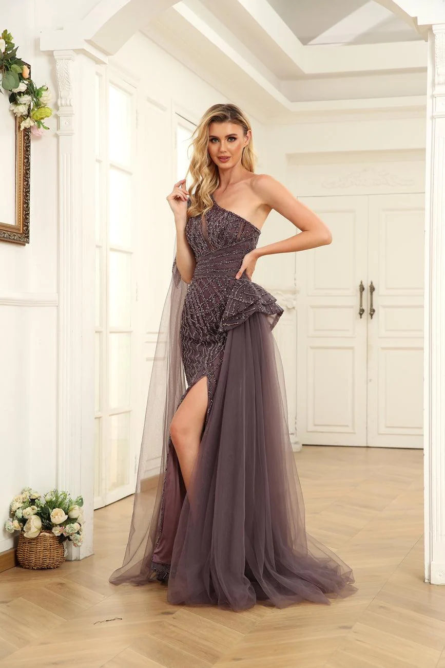 High Couture NR2235 Long One Shoulder Formal Prom Dress