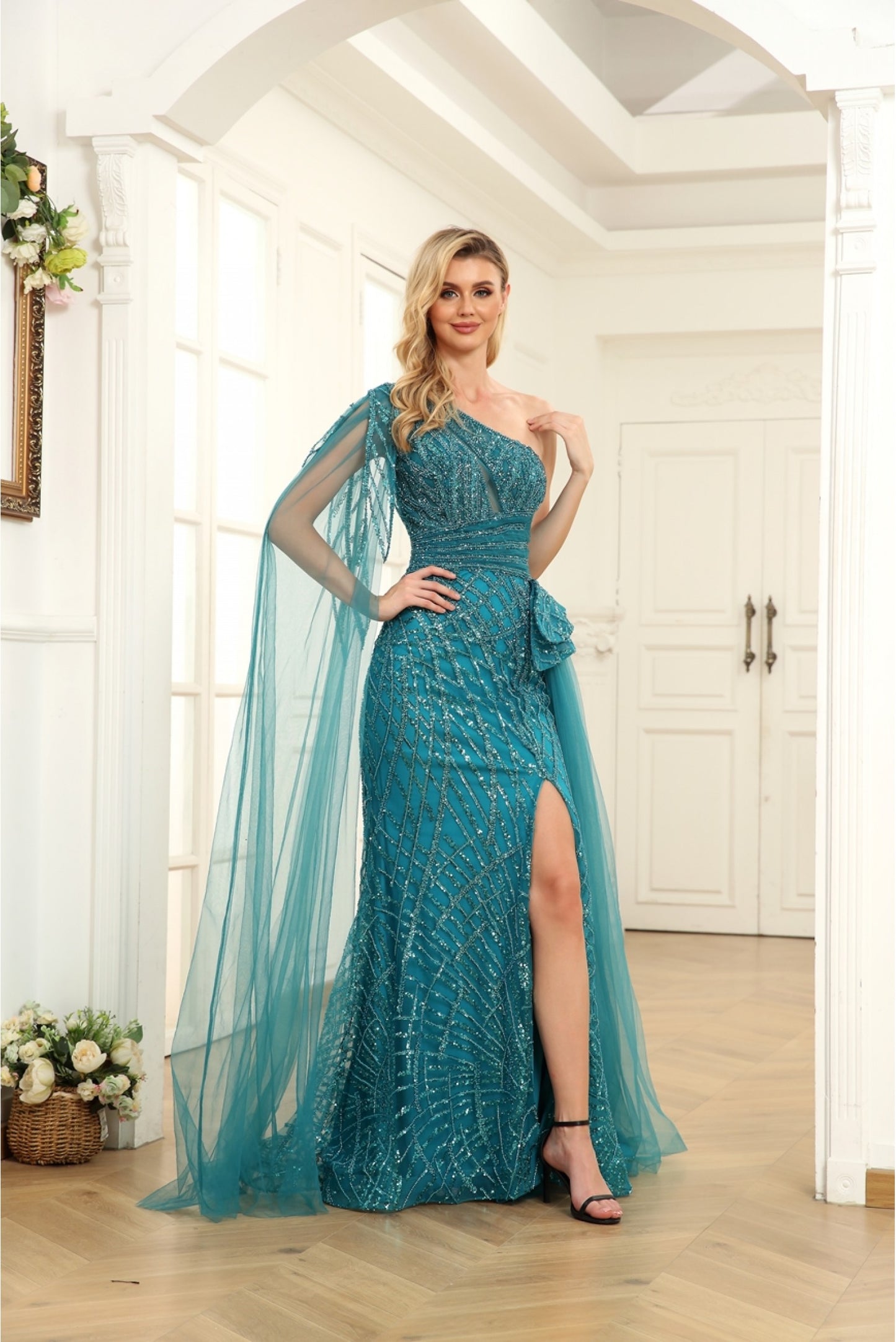 High Couture NR2235 Long One Shoulder Formal Prom Dress