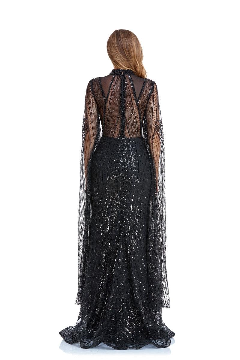 High Couture NR2260 Long Sleeve Formal Cape Dress ZoeRose Couture Corp High Couture NR2260 Long Sleeve Formal Cape Dress ZoeRose Couture Corp