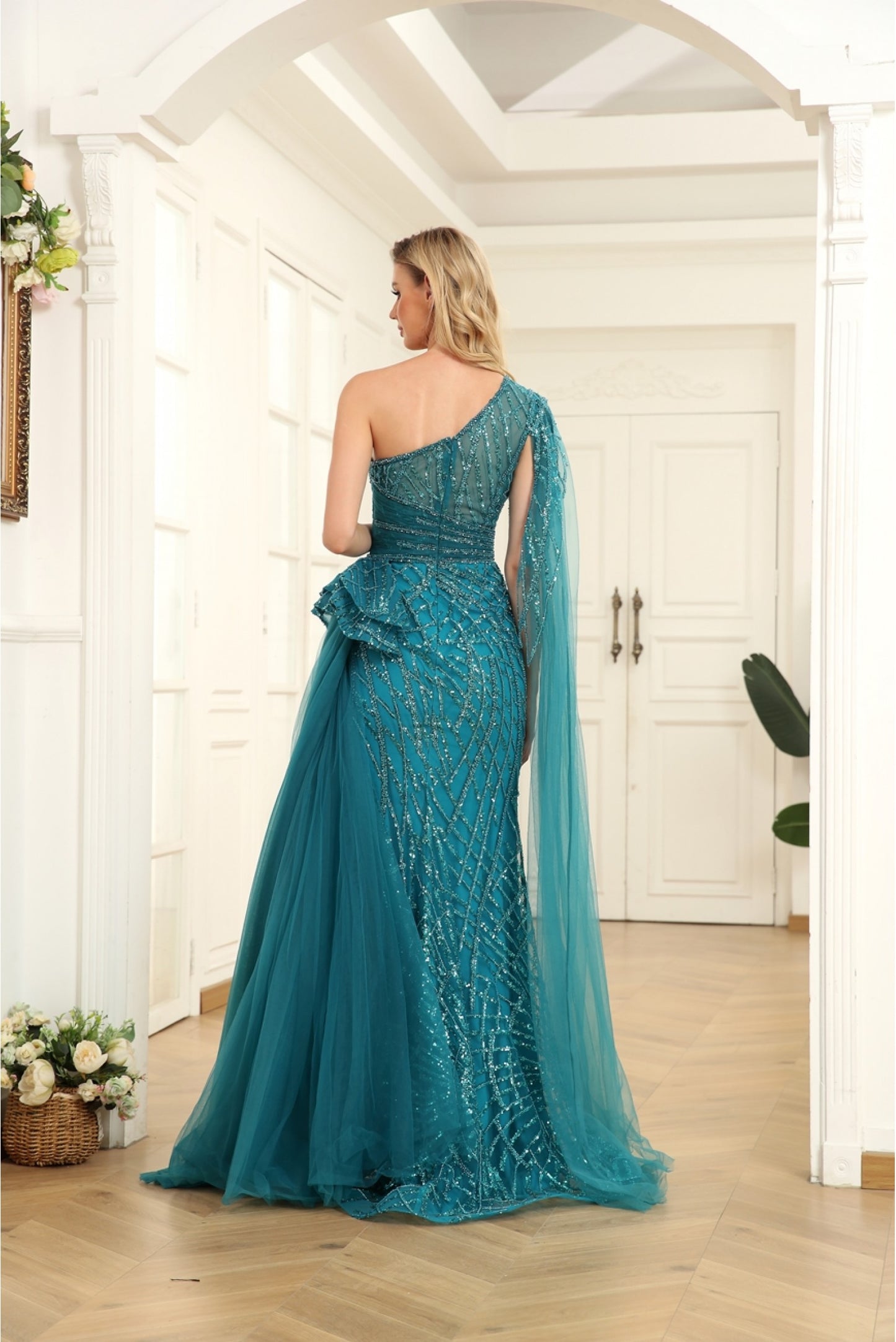 high couture prom dresses Stacees 2026 Azalea Floral Print Ruffle Prom Dress with Pleated Lace Corset