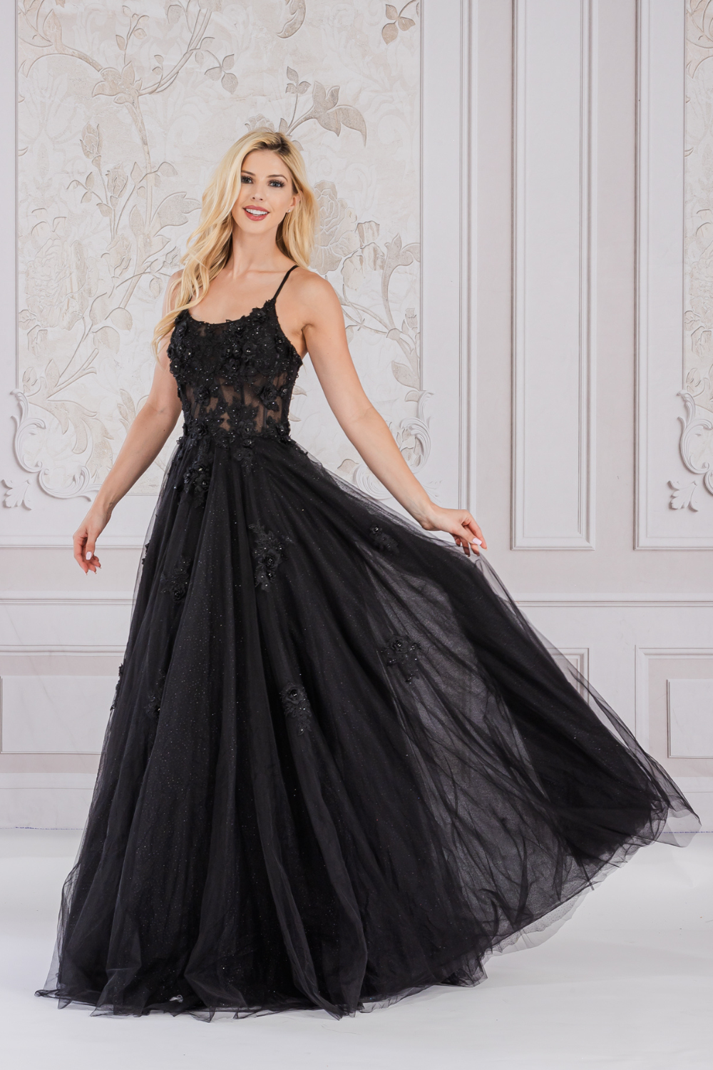 Amelia Couture 7035 Floor Length A-Line Ballgown 3D Flower Applique