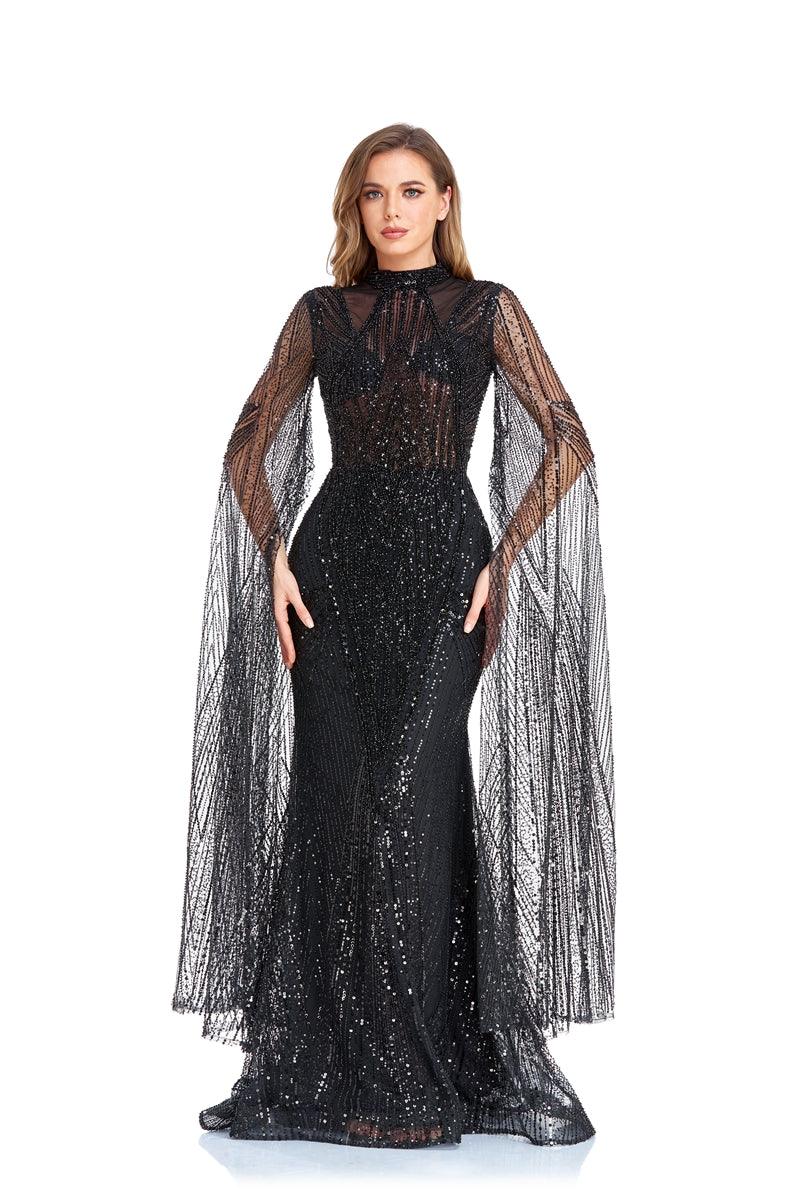 High Couture NR2260 Long Sleeve Formal Cape Dress ZoeRose Couture Corp High Couture NR2260 Long Sleeve Formal Cape Dress ZoeRose Couture Corp